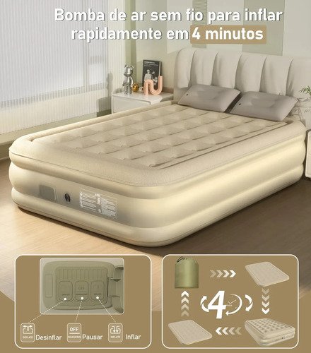 Ecozendsy Colchão Inflável Casal Queen Size com Bomba Elétrico Recarregável Embutida Portátil 203x150x45cm