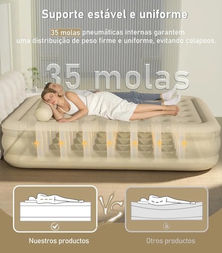 Ecozendsy Colchão Inflável Casal Queen Size com Bomba Elétrico Recarregável Embutida Portátil 203x150x45cm