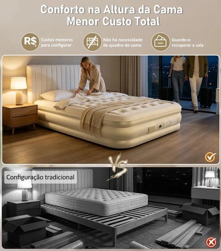 Ecozendsy Colchão Inflável Casal Queen Size com Bomba Elétrico Recarregável Embutida Portátil 203x150x45cm