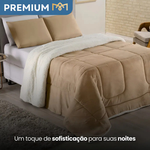 Edredom Cobertor Coberdrom Sherpa Casal Queen Grosso Macio Cor Caqui