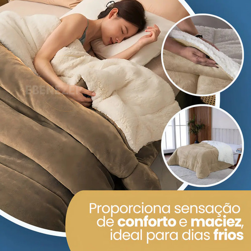 Edredom Cobertor Coberdrom Sherpa Casal Queen Grosso Macio Cor Caqui