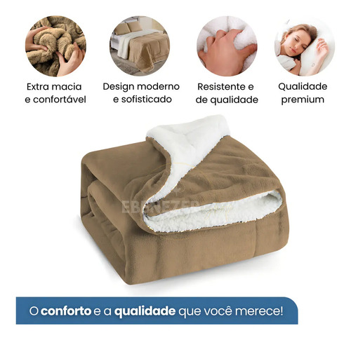 Edredom Cobertor Coberdrom Sherpa Casal Queen Grosso Macio Cor Caqui