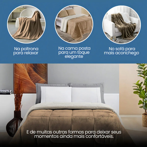 Edredom Cobertor Coberdrom Sherpa Casal Queen Grosso Macio Cor Caqui