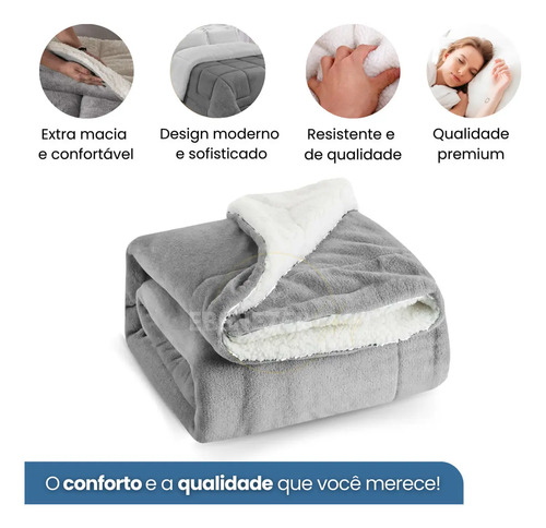Edredom Sherpa Casal Queen Aconchegante Ebenezer Shop Dupla Face Cinza