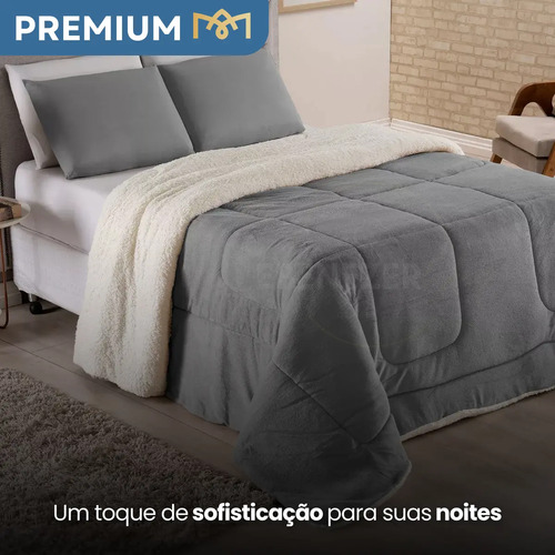 Edredom Sherpa Casal Queen Aconchegante Ebenezer Shop Dupla Face Cinza