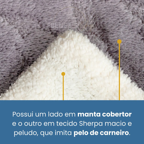 Edredom Sherpa Casal Queen Aconchegante Ebenezer Shop Dupla Face Cinza