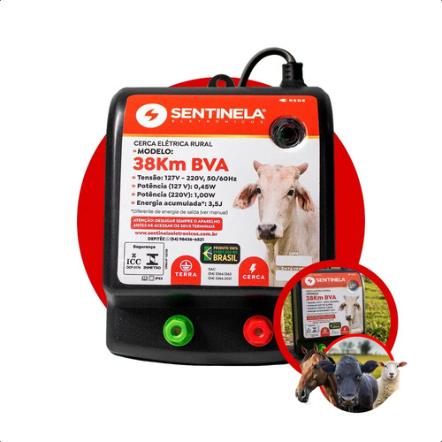 Eletrificador cerca eletrica rural 38km sentinela automatica