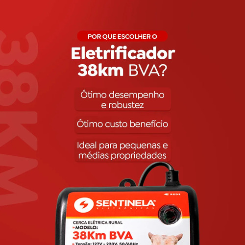 Eletrificador Cerca Elétrica Rural 38km Sentinela automaticamente