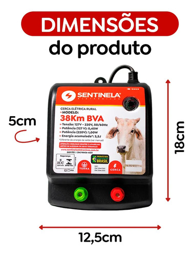 Eletrificador Cerca Elétrica Rural 38km Sentinela automaticamente