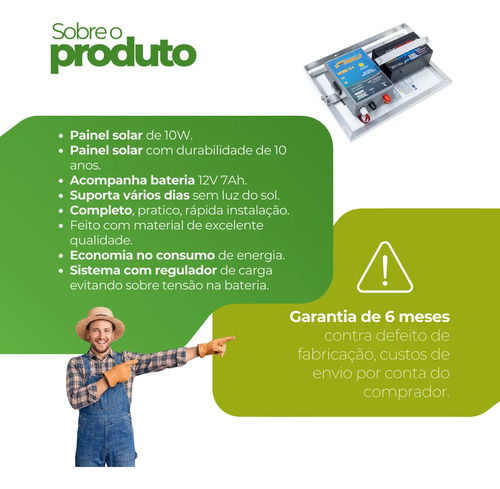 Eletrificador Solar Cerca Elétrica Rural 50km Com Bateria