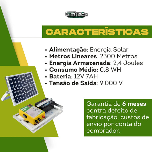 Eletrificador Solar Cerca Elétrica Rural 50km Com Bateria