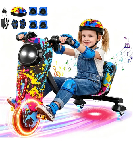 ELIANE Patinete Triciclo Infantil Drift Elétrico Led 90kg 25km 350W ,Para Crianças de 4 a 16 Anos
