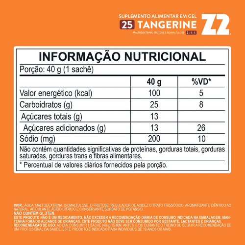 Energy Gel Z2 Tangerine Box 10 Unidades Sachê 40g