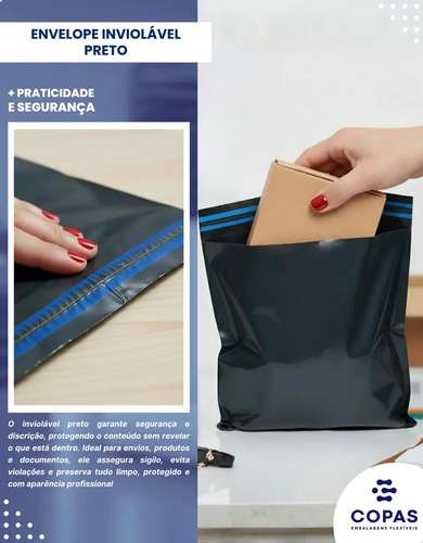 Envelope de Segurança Inviolável Preto 40x50cm Lacre Hot-Melt 1000 Un