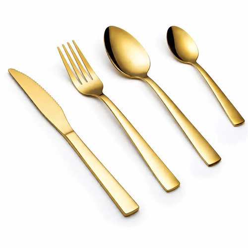 Eps-158 Kit Faqueiro Dourado Luxo Jogo Talheres Inox 24pçs + Maleta Sem Estampa