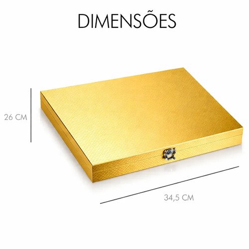 Eps-158 Kit Faqueiro Dourado Luxo Jogo Talheres Inox 24pçs + Maleta Sem Estampa