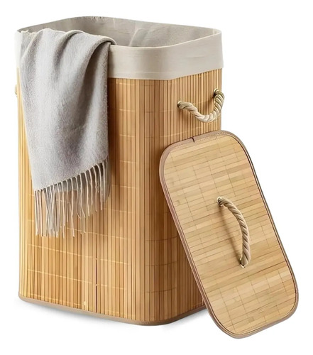 Eps 3903 cesto roupa bambu retangular dobravel com tampa alc