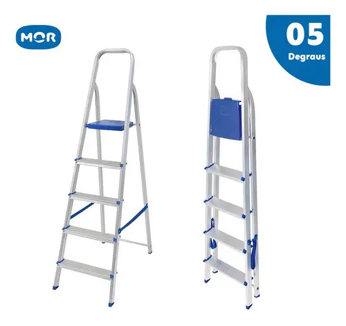 Escada C/ 5 DEGRAUS DE ALUMINIO 100% Tesoura Resistente Mor