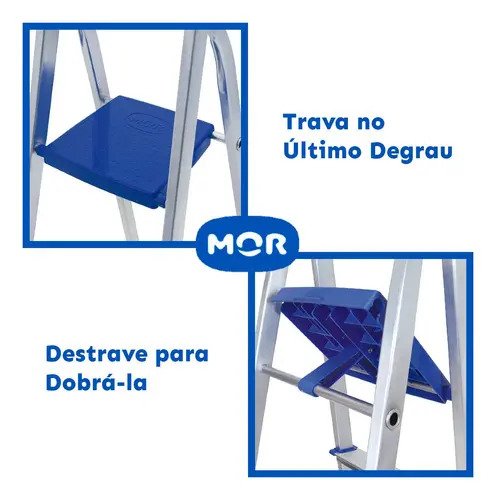 Escada C/ 5 DEGRAUS DE ALUMINIO 100% Tesoura Resistente Mor