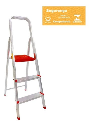 Escada De Alumínio Dobrável Compacta com 3 Degraus - Botafogo - Leve e Resistente