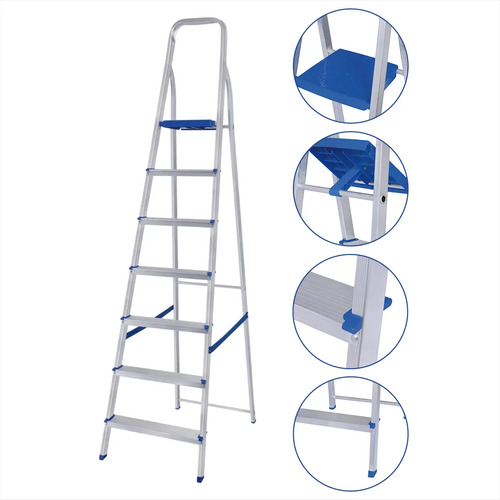 Escada de aluminio tesoura reforcada mor com 7 degraus