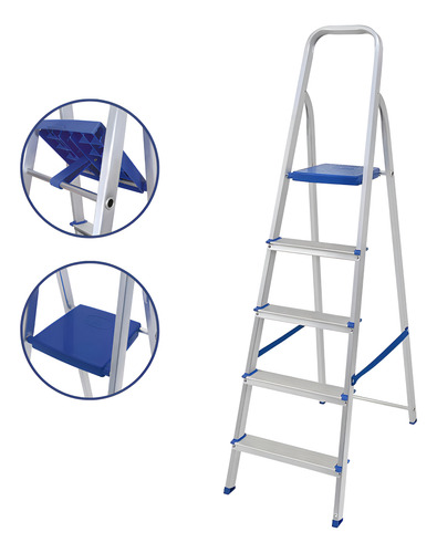 Escada domestica de aluminio 5 degraus dobravel mor