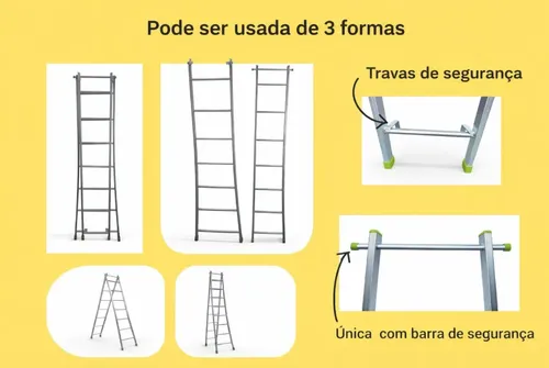Escada Extensiva 7 Degraus Reforçada Ferro Galvanizado
