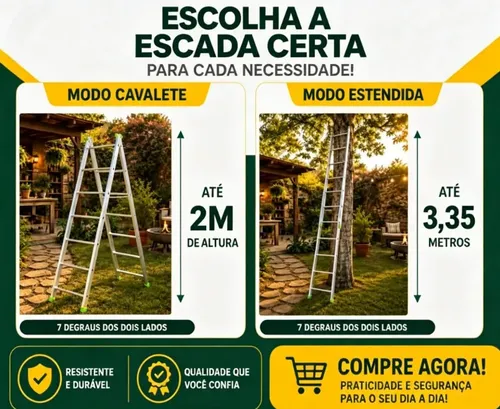 Escada Extensiva 7 Degraus Reforçada Ferro Galvanizado