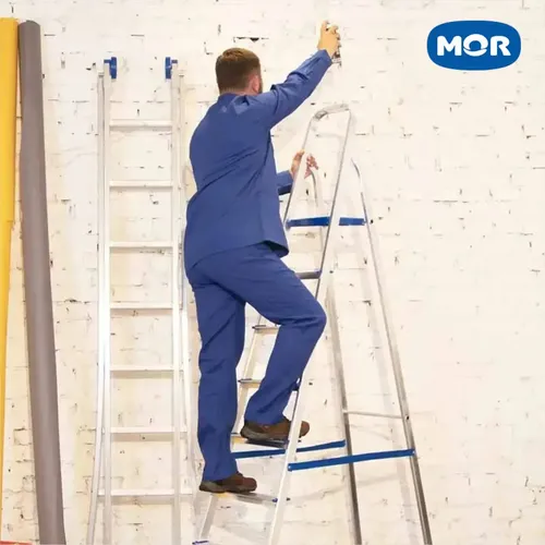 Escada Mor De 7 Degraus Mor Reforçada Tesoura Prateado