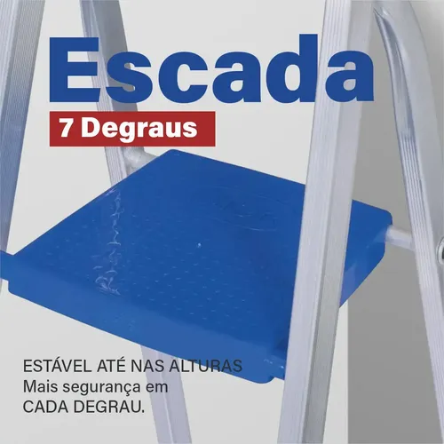 Escada Mor De 7 Degraus Mor Reforçada Tesoura Prateado