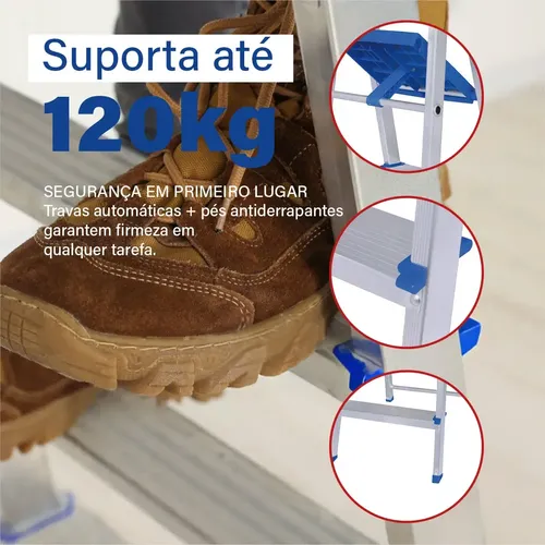 Escada Mor De 7 Degraus Mor Reforçada Tesoura Prateado