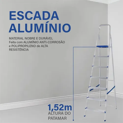 Escada Mor De 7 Degraus Mor Reforçada Tesoura Prateado