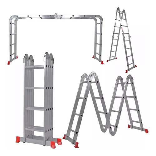 Escada Multifuncional Alumínio Extensível 4x3 Botafogo ESC0292 3.35m 12 Degraus Cor Prateado
