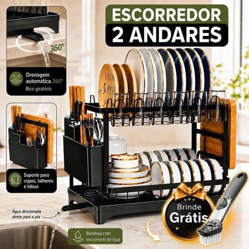 Escorredor de louca dois andares para prato talheres bancada