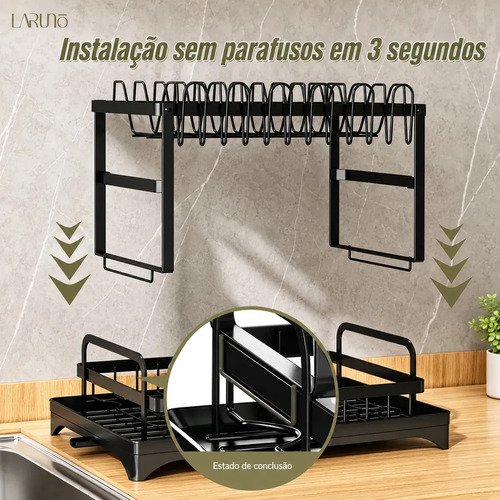 Escorredor De Louça dois andares para Prato Talheres Bancada Secador Organizador cozinha drenagem automatica 360° Laruno