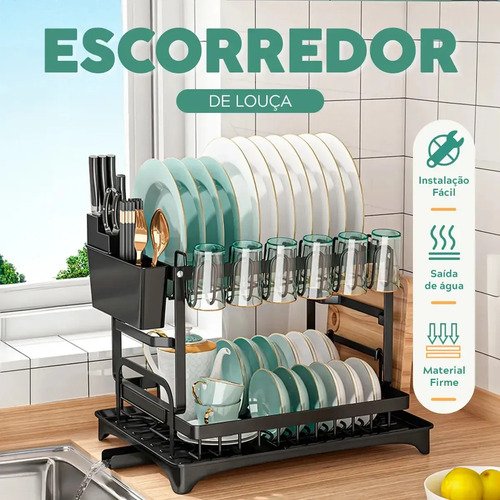 Escorredor De Louça dois andares para Prato Talheres Bancada Secador Organizador cozinha drenagem automatica 360° Laruno
