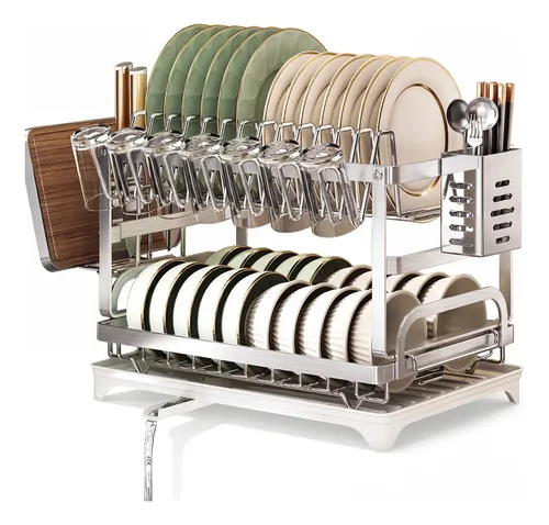 Escorredor de louca inox porta pratos com bandeja drenagem