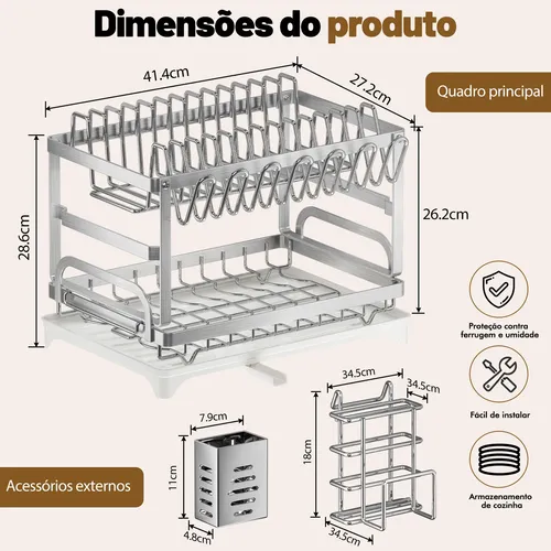 Escorredor De Louça Inox Porta Pratos Com Bandeja Drenagem