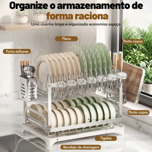 Escorredor De Louça Inox Porta Pratos Com Bandeja Drenagem