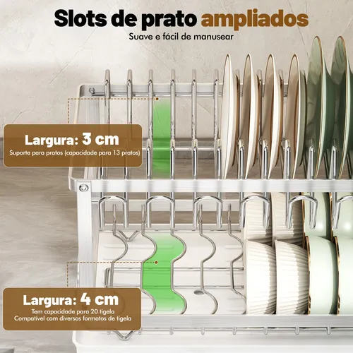Escorredor De Louça Inox Porta Pratos Com Bandeja Drenagem