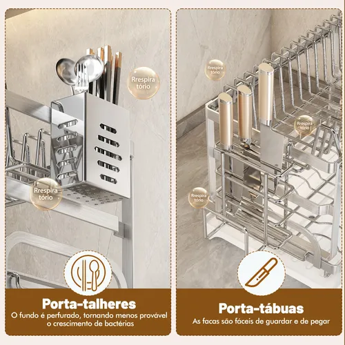 Escorredor De Louça Inox Porta Pratos Com Bandeja Drenagem