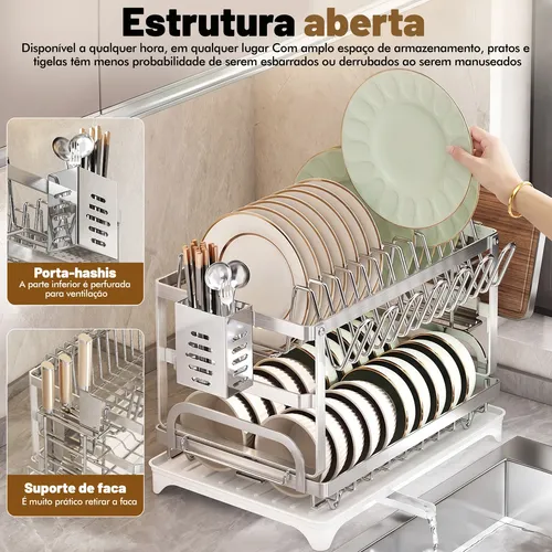 Escorredor De Louça Inox Porta Pratos Com Bandeja Drenagem
