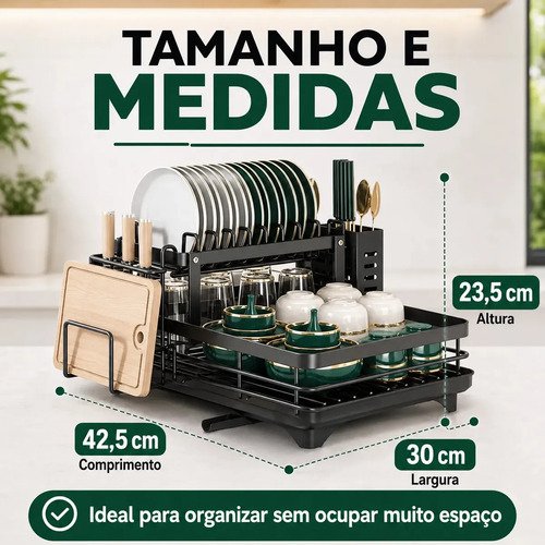Escorredor De Louça Inoxidável 2 Andares Drenagem Automática Bandeja Grande 360o Organizador Pia Com Porta Talheres Tigelas Pratos