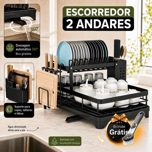 Escorredor de louca secador de pratos cozinha aco inox preto