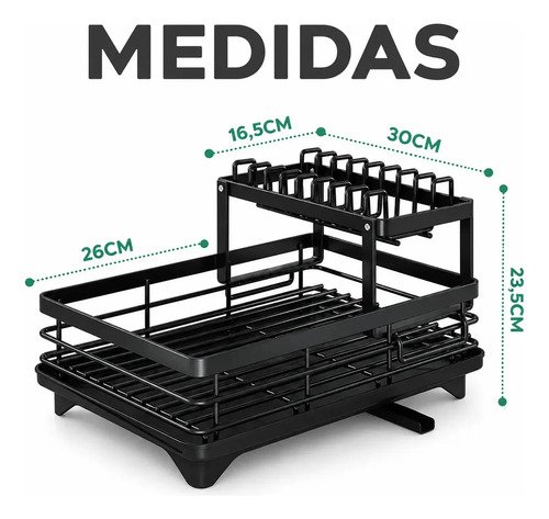 Escorredor De Louça Secador De Pratos Cozinha Aço Inox Preto 2 Andar Porta Talher Tigela E Copos Laruno