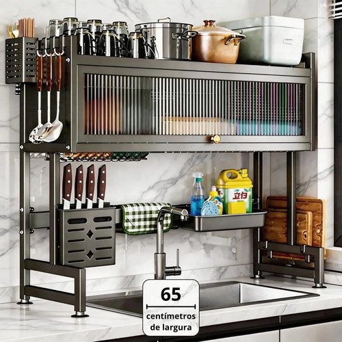 Escorredor de loucas suspenso 65cm preto zelvi para pratos c