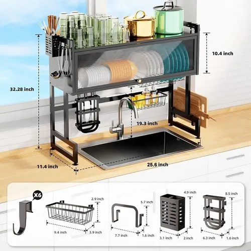 Escorredor De Pratos Louça Preto Cozinha Suspensa 65cm 18pçs