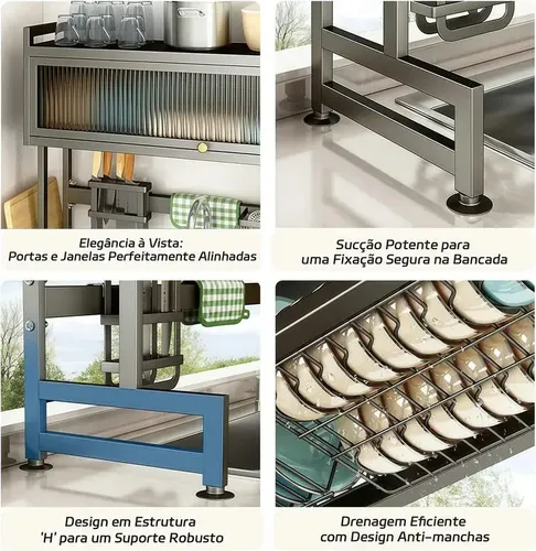 Escorredor De Pratos Louça Preto Cozinha Suspensa 65cm 18pçs