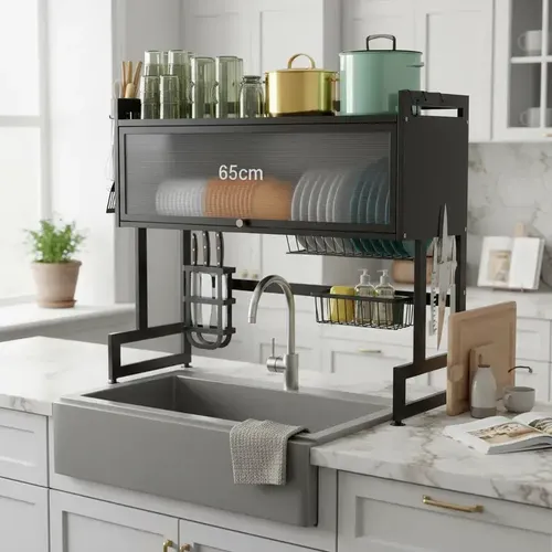 Escorredor De Pratos Louça Preto Cozinha Suspensa 65cm 18pçs