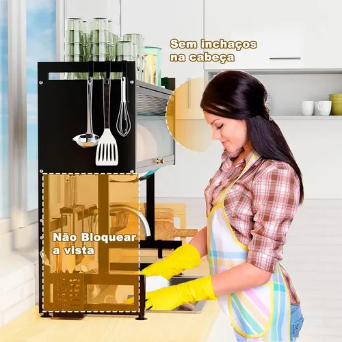Escorredor De Pratos Louça Preto Cozinha Suspensa 65cm 18pçs